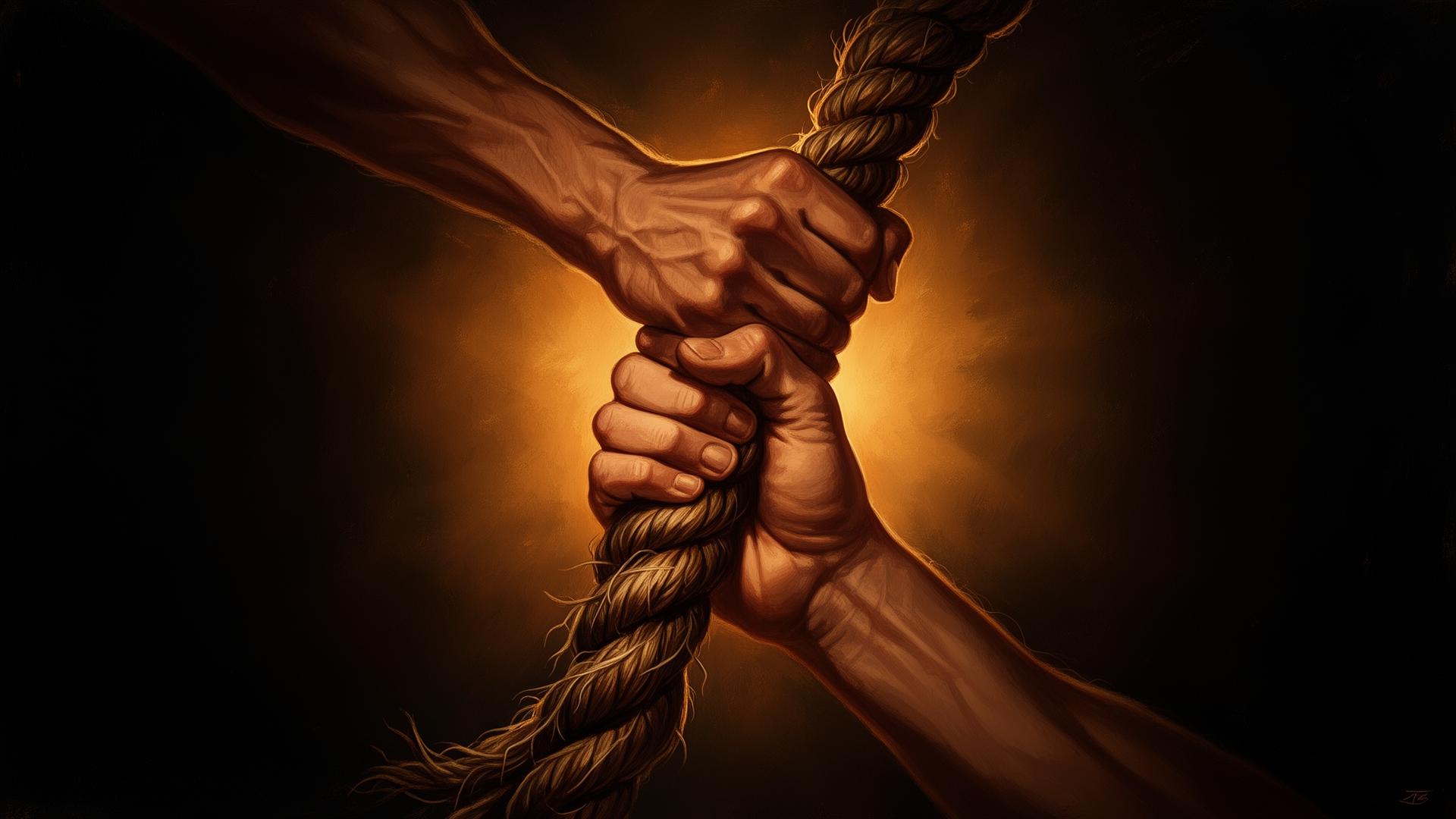 Two hands gripping a rope, the lifeline